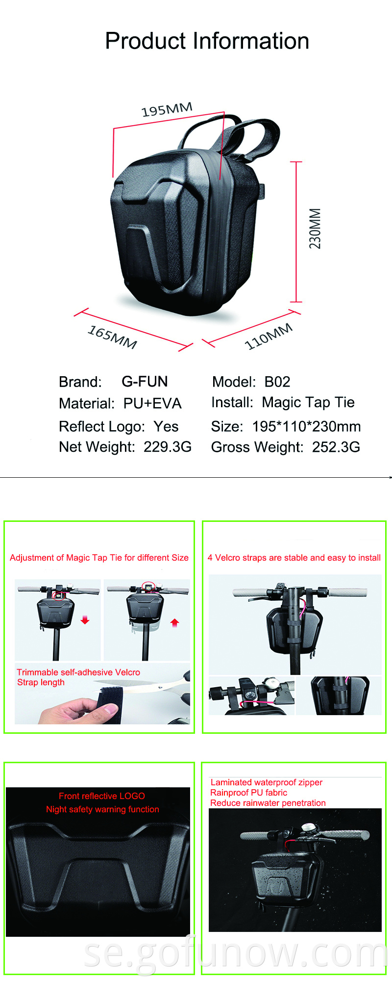 Premiumfront bär fodral Scooter förvaring styret påsar elektriska skoterpåse Motorcykel Vattentät